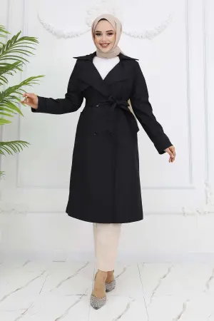 Belted Double Breasted Collar Trench Coat