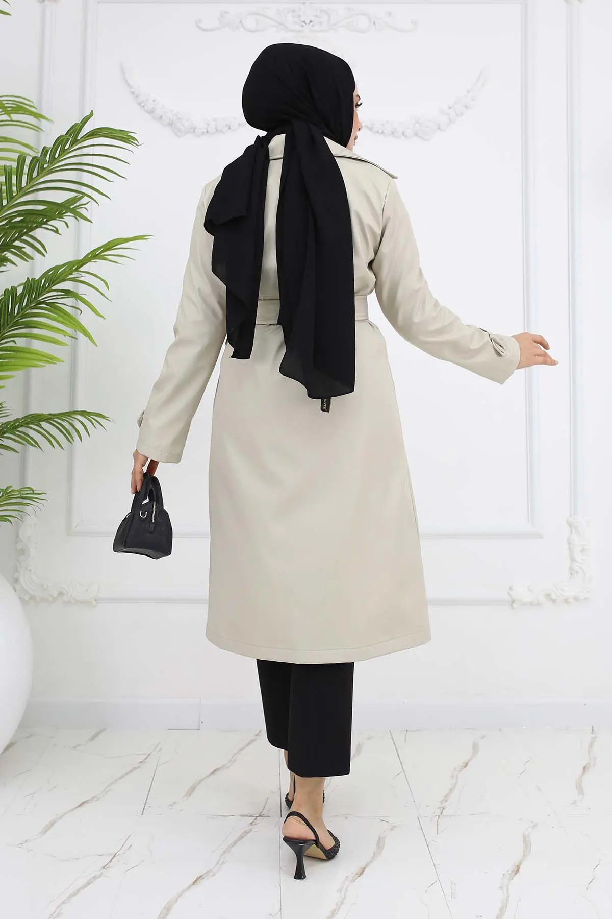 Belted Double Breasted Collar Trench Coat-detail