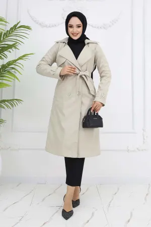 Belted Double Breasted Collar Trench Coat