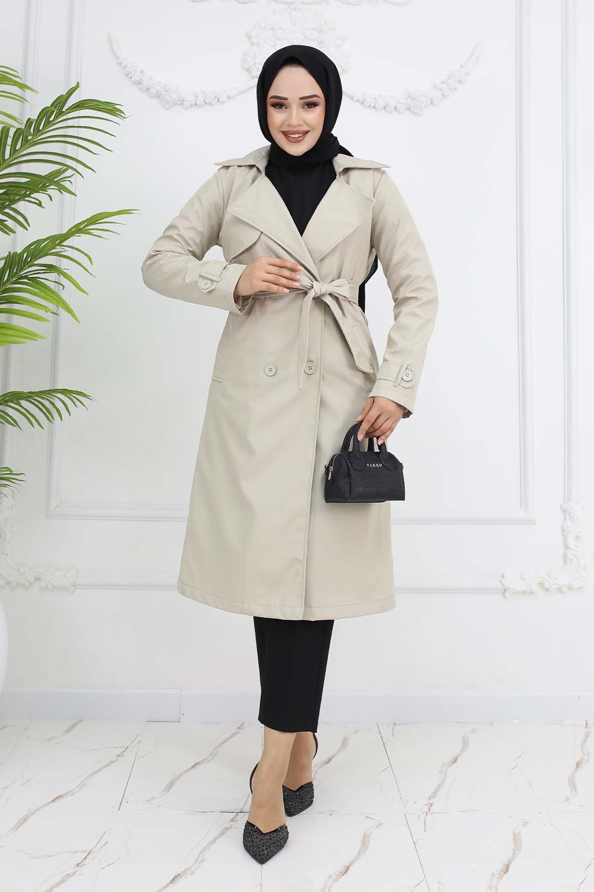 Belted Double Breasted Collar Trench Coat