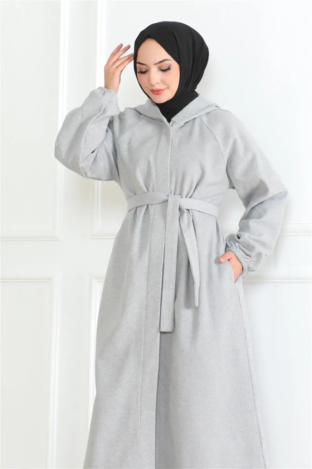 Belted Hijab Coat-detail