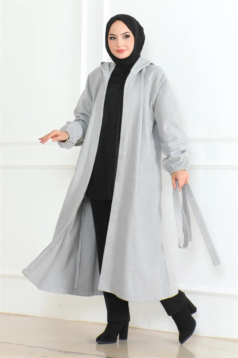 Belted Hijab Coat-detail