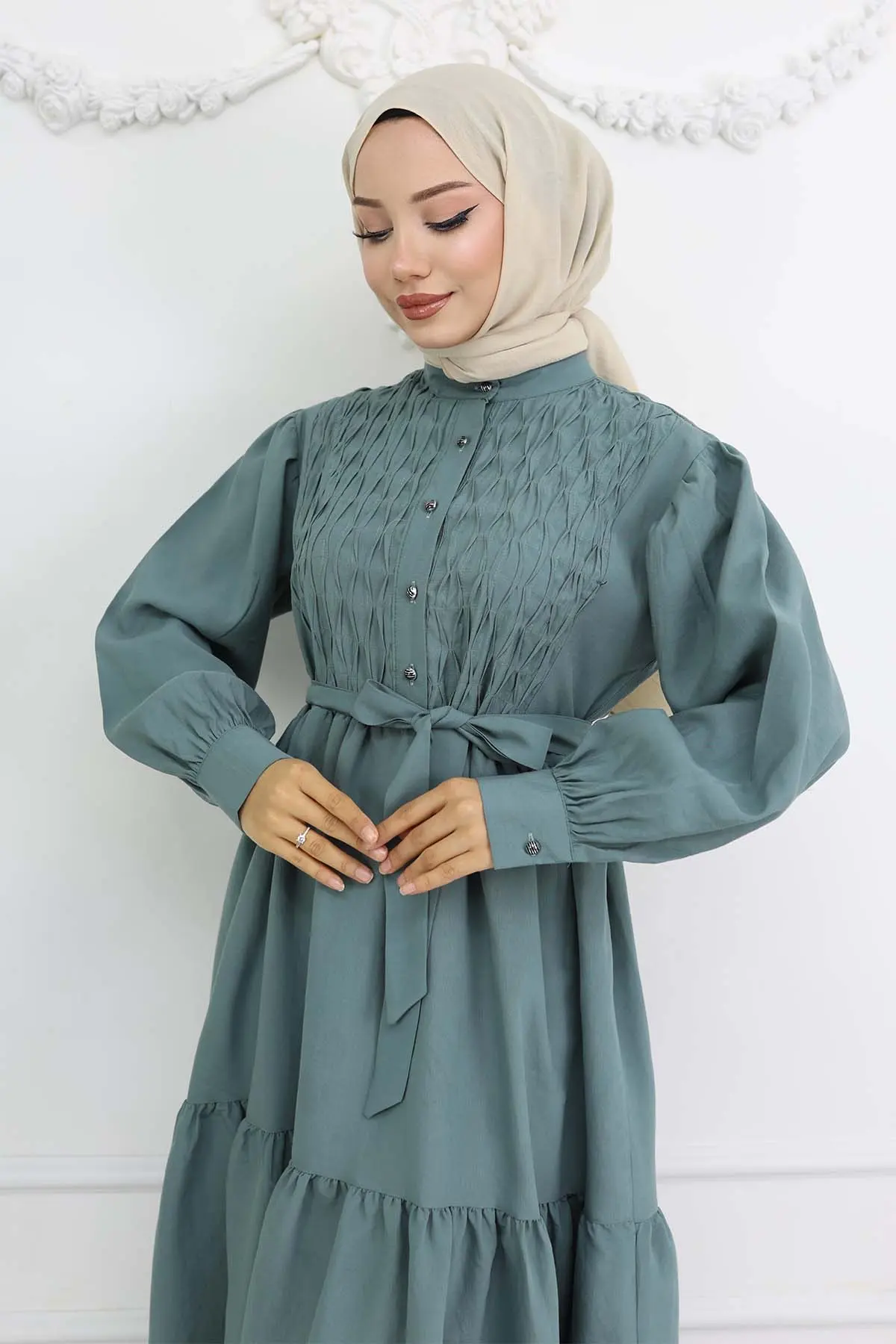 Belted Hijab Dress-detail