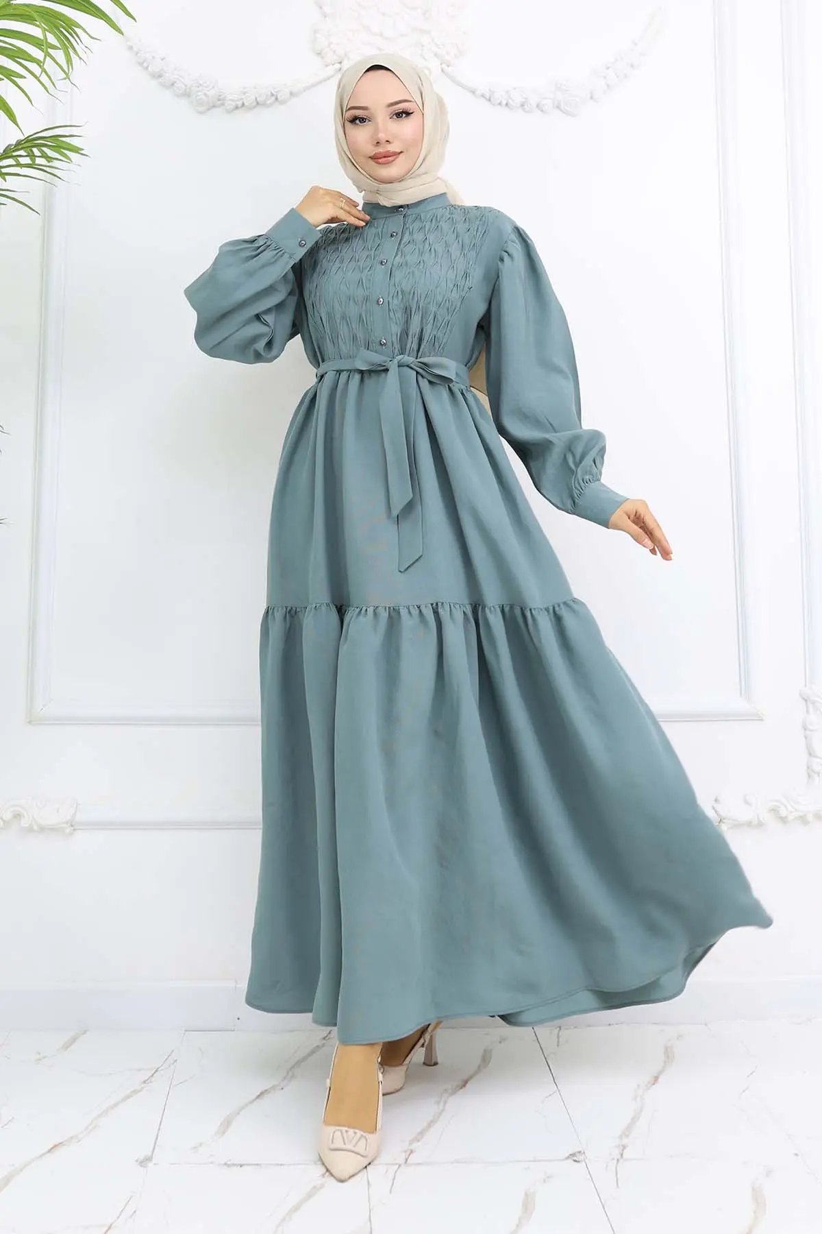 Belted Hijab Dress-detail