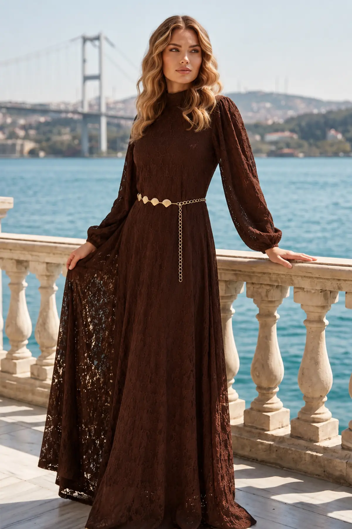 Belted Modest Dress-detail