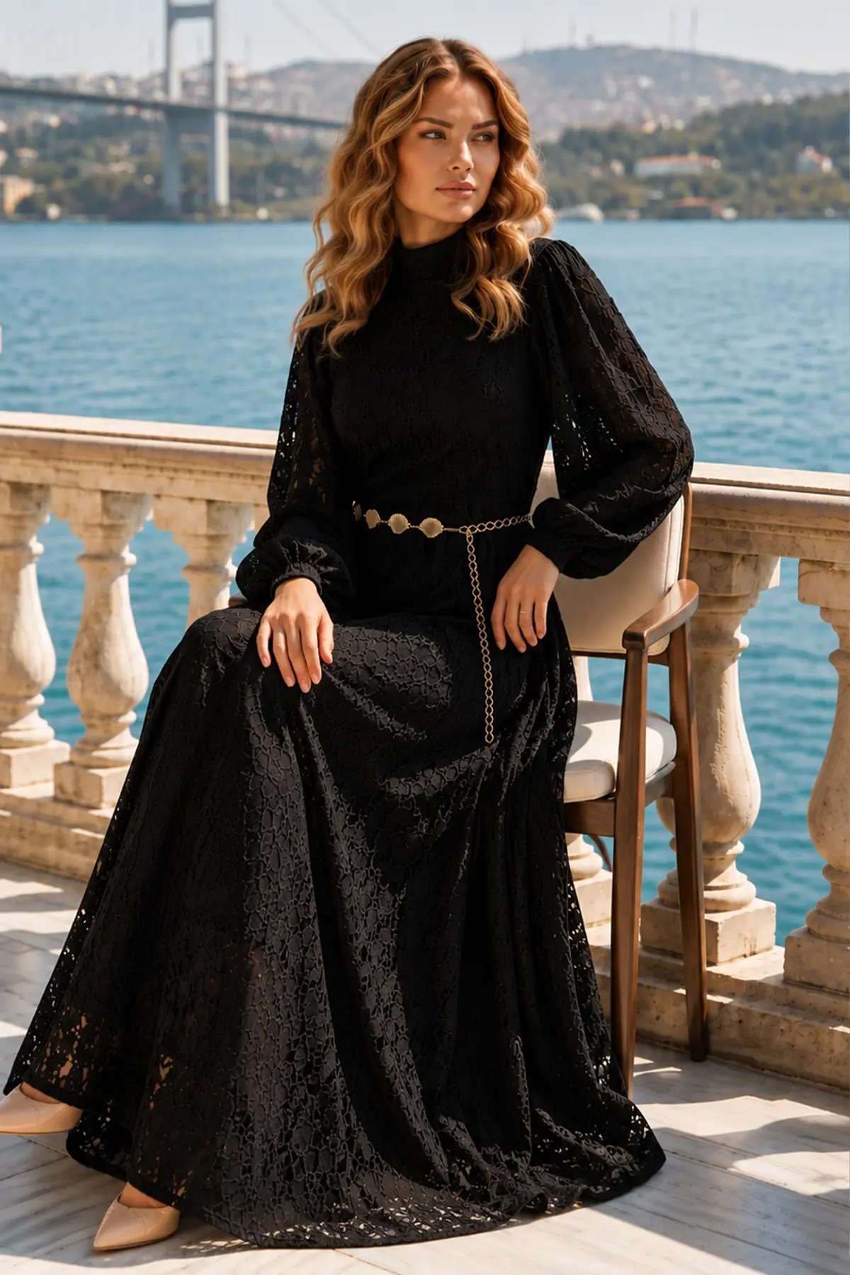Belted Modest Dress-detail