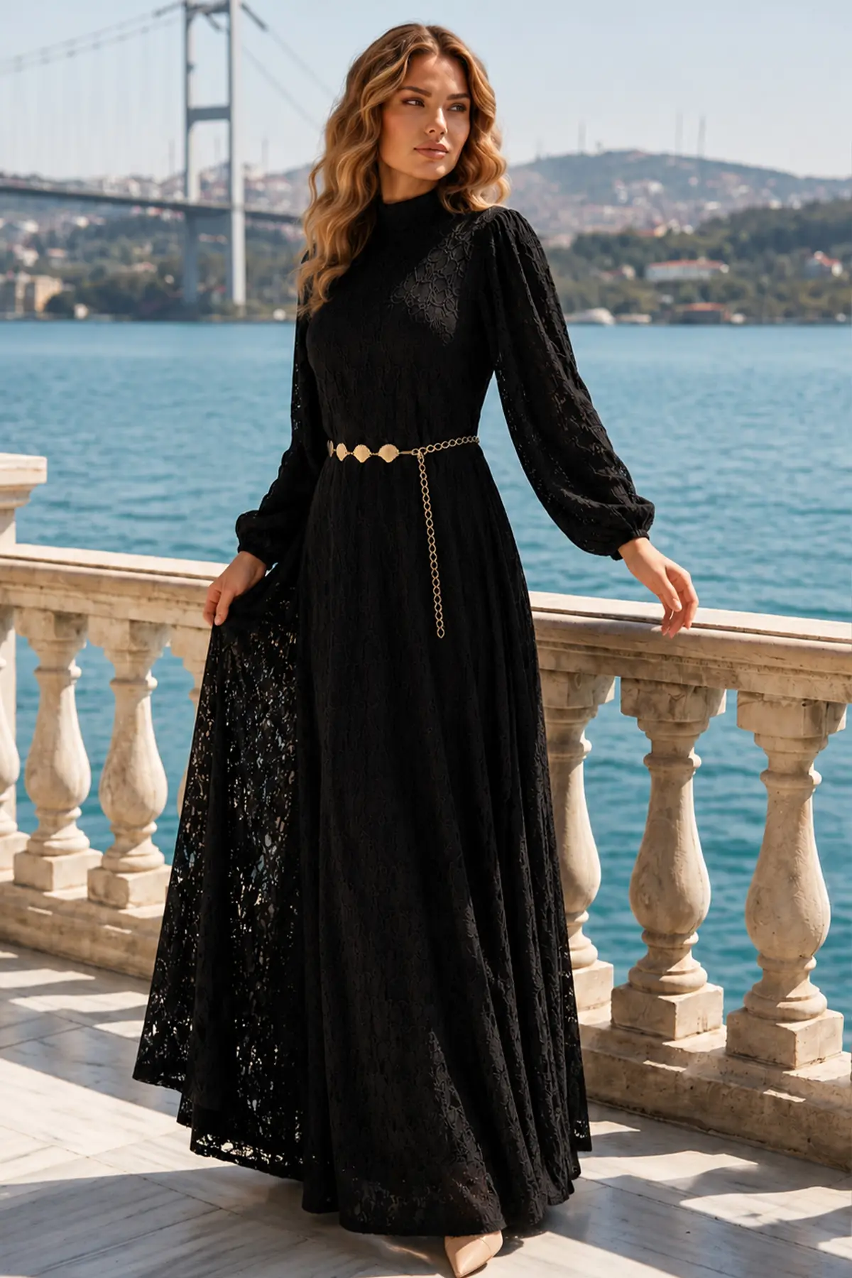 Belted Modest Dress-detail