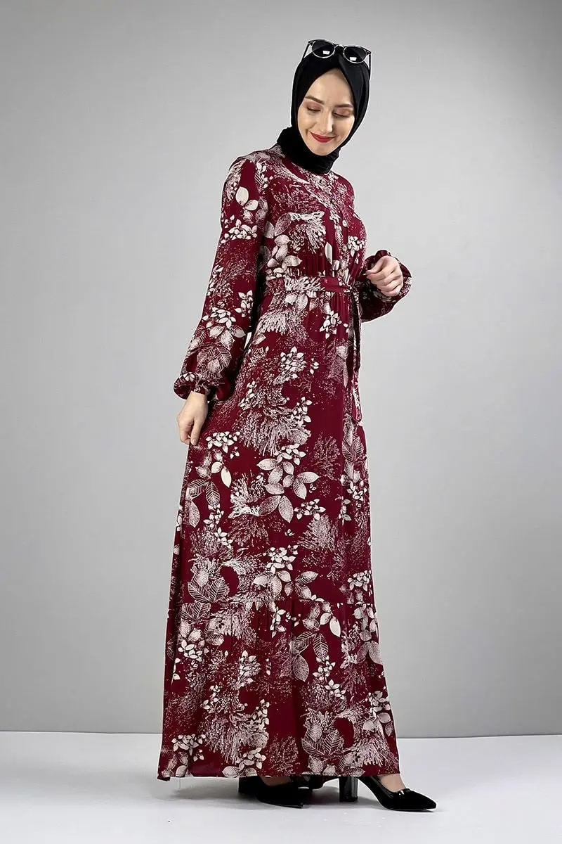 Belted Patterned Hijab Dress-detail