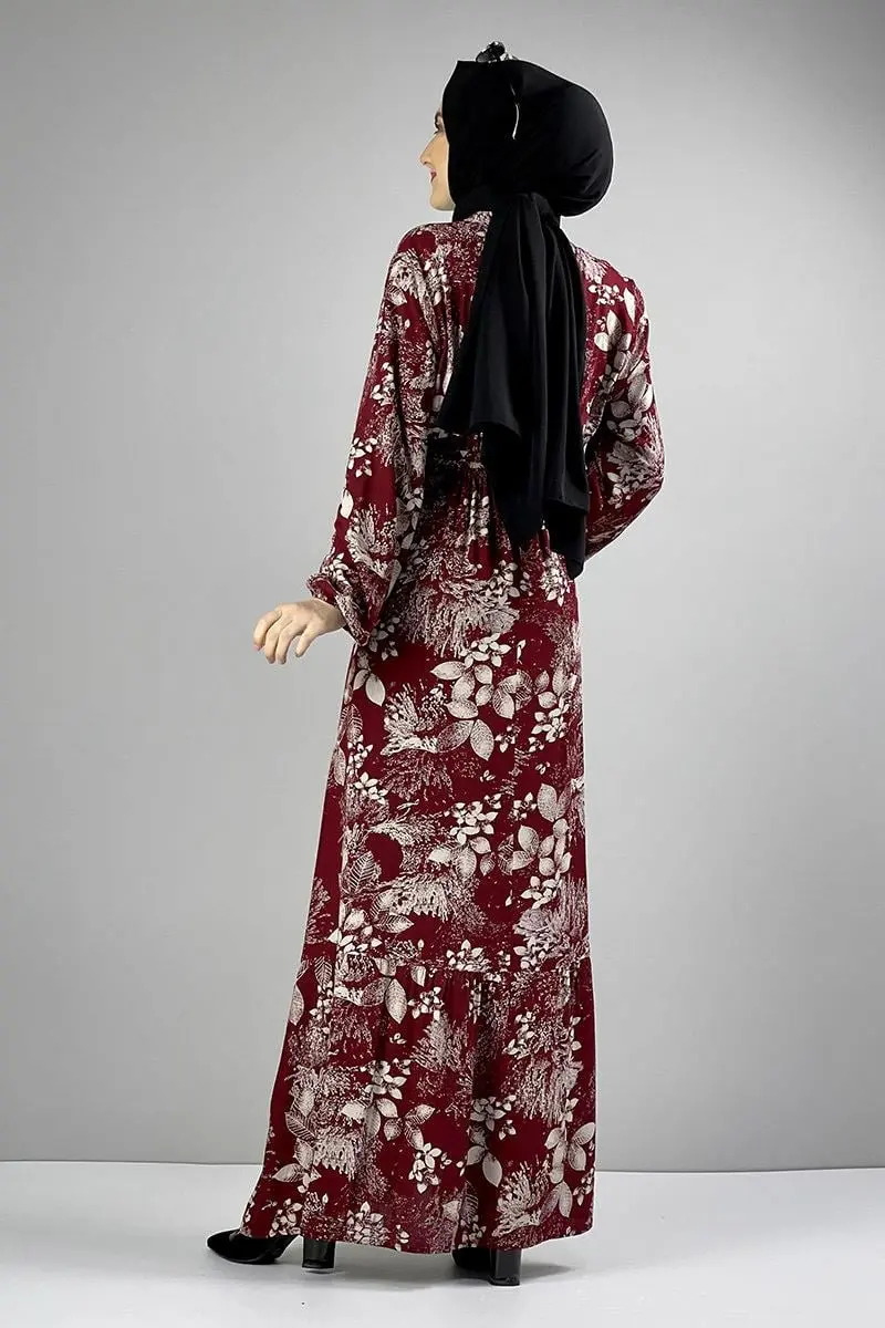 Belted Patterned Hijab Dress-detail