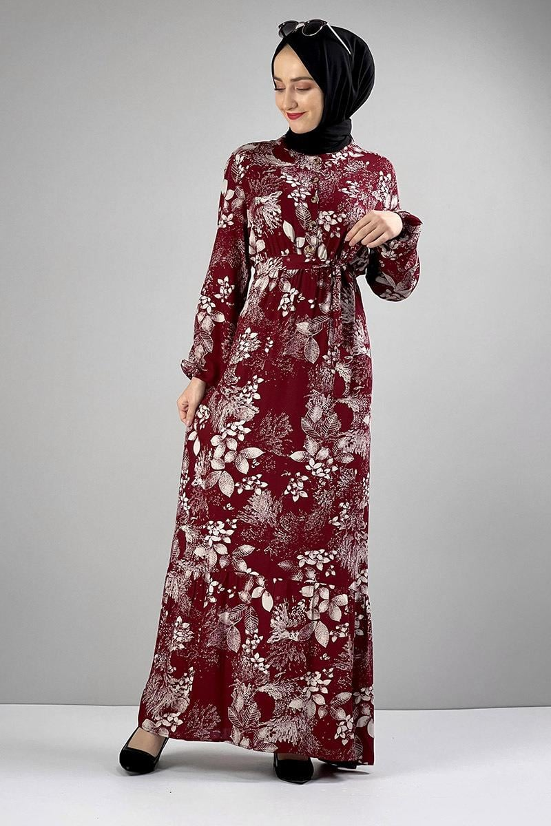 Belted Patterned Hijab Dress