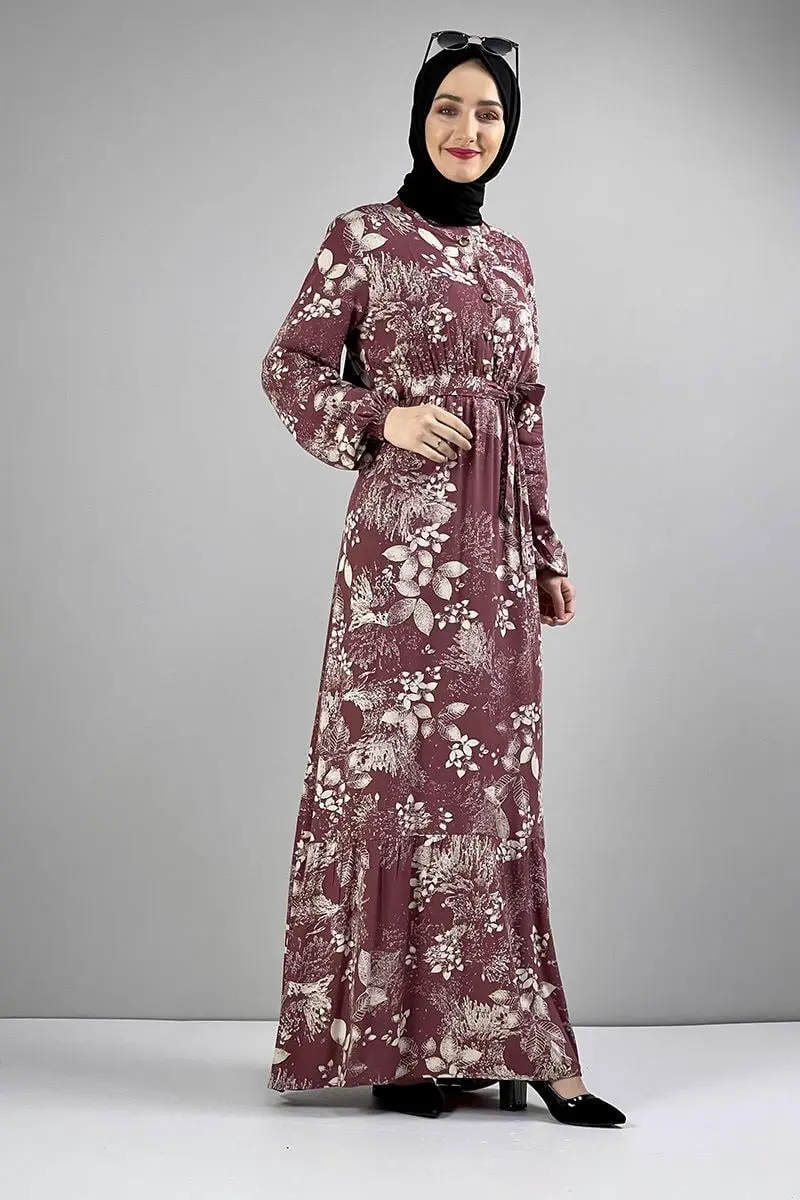 Belted Patterned Hijab Dress-detail