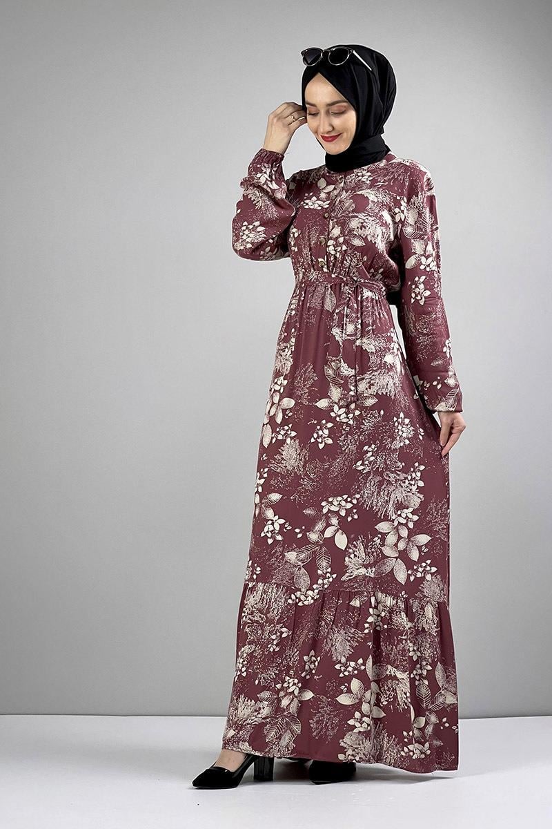 Belted Patterned Hijab Dress