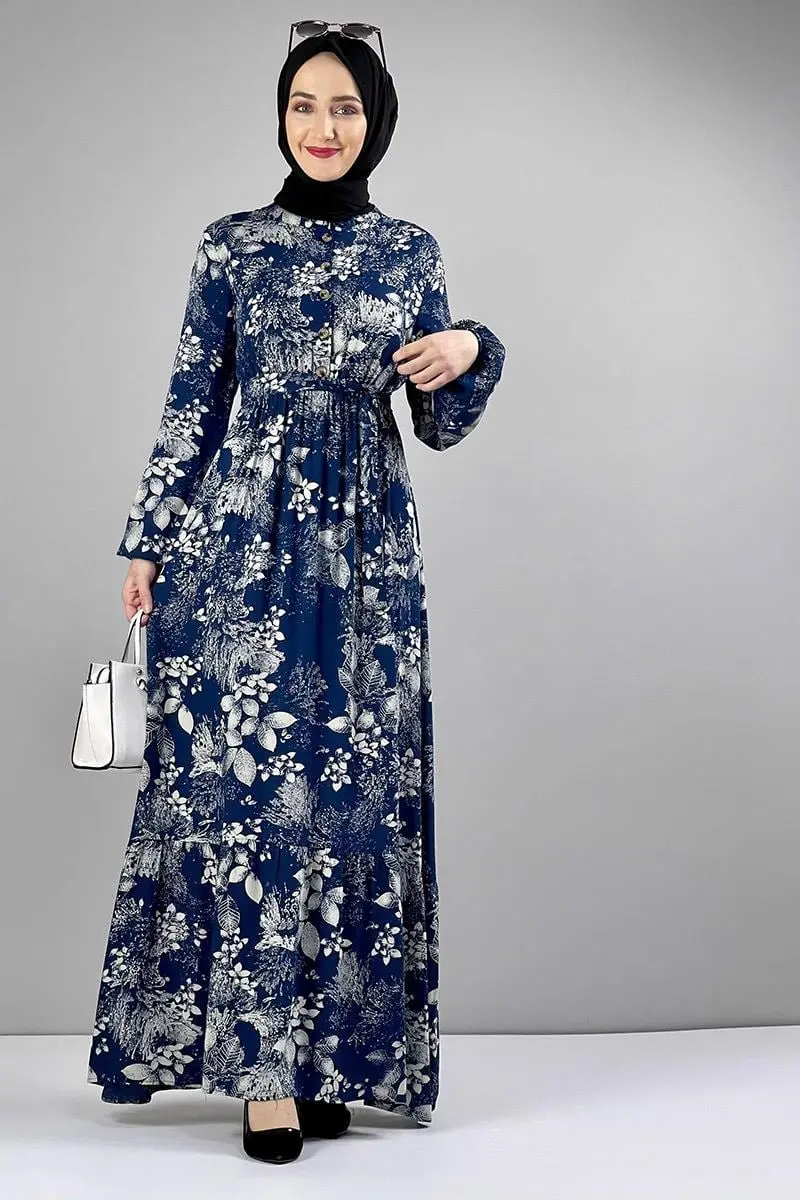 Belted Patterned Hijab Dress-detail