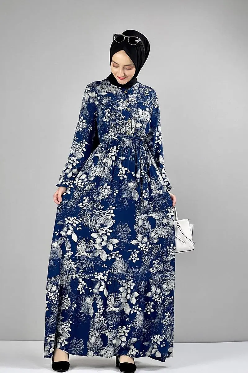 Belted Patterned Hijab Dress-detail