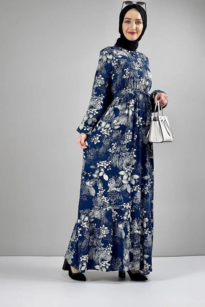 Belted Patterned Hijab Dress-detail