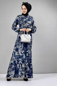 Belted Patterned Hijab Dress