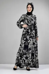 Belted Patterned Hijab Dress