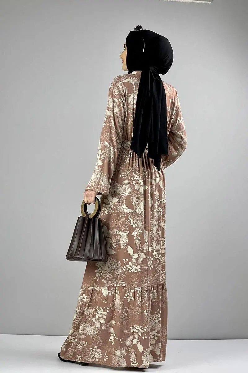 Belted Patterned Hijab Dress-detail