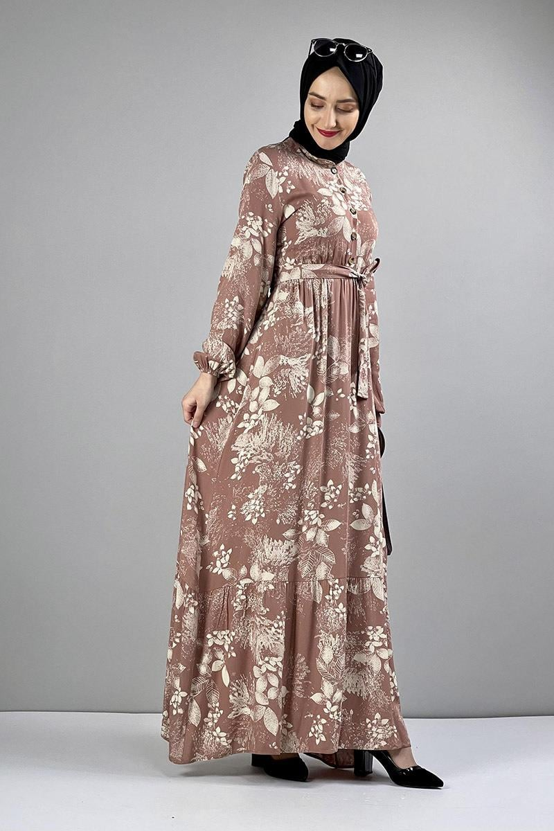 Belted Patterned Hijab Dress
