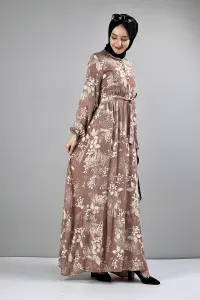 Belted Patterned Hijab Dress
