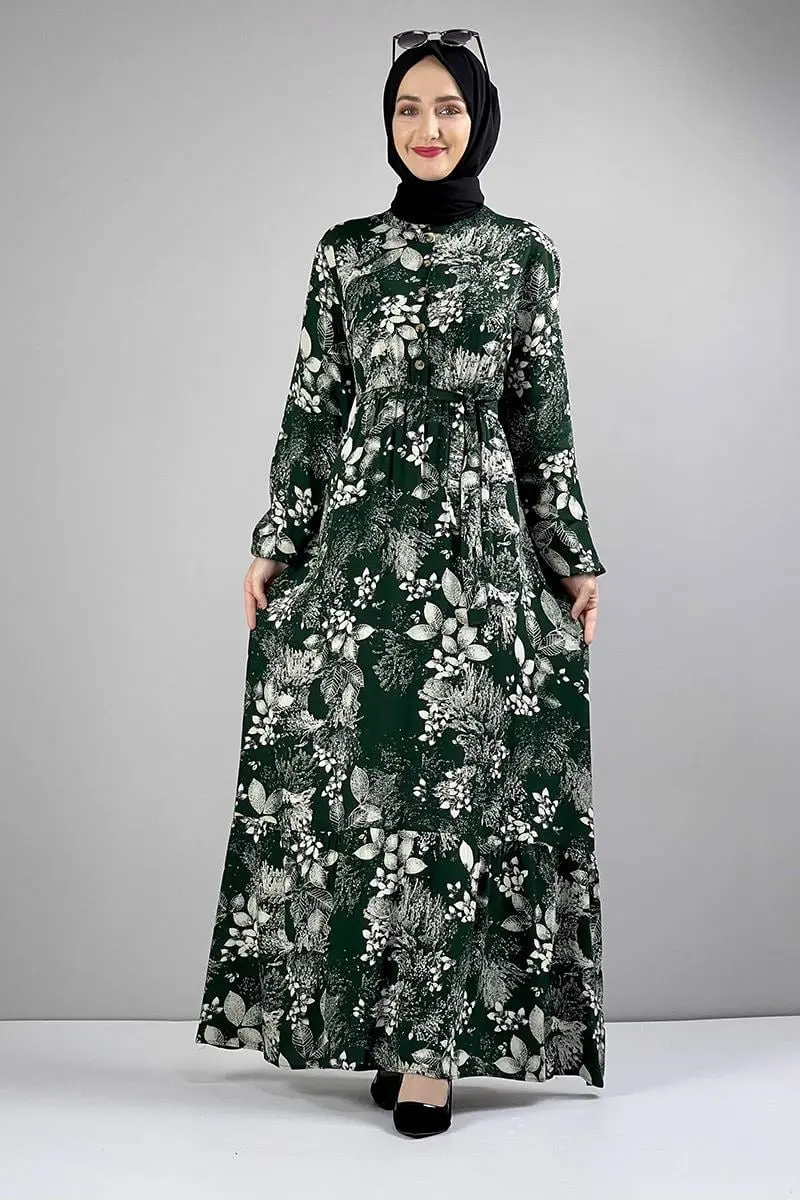 Belted Patterned Hijab Dress-detail