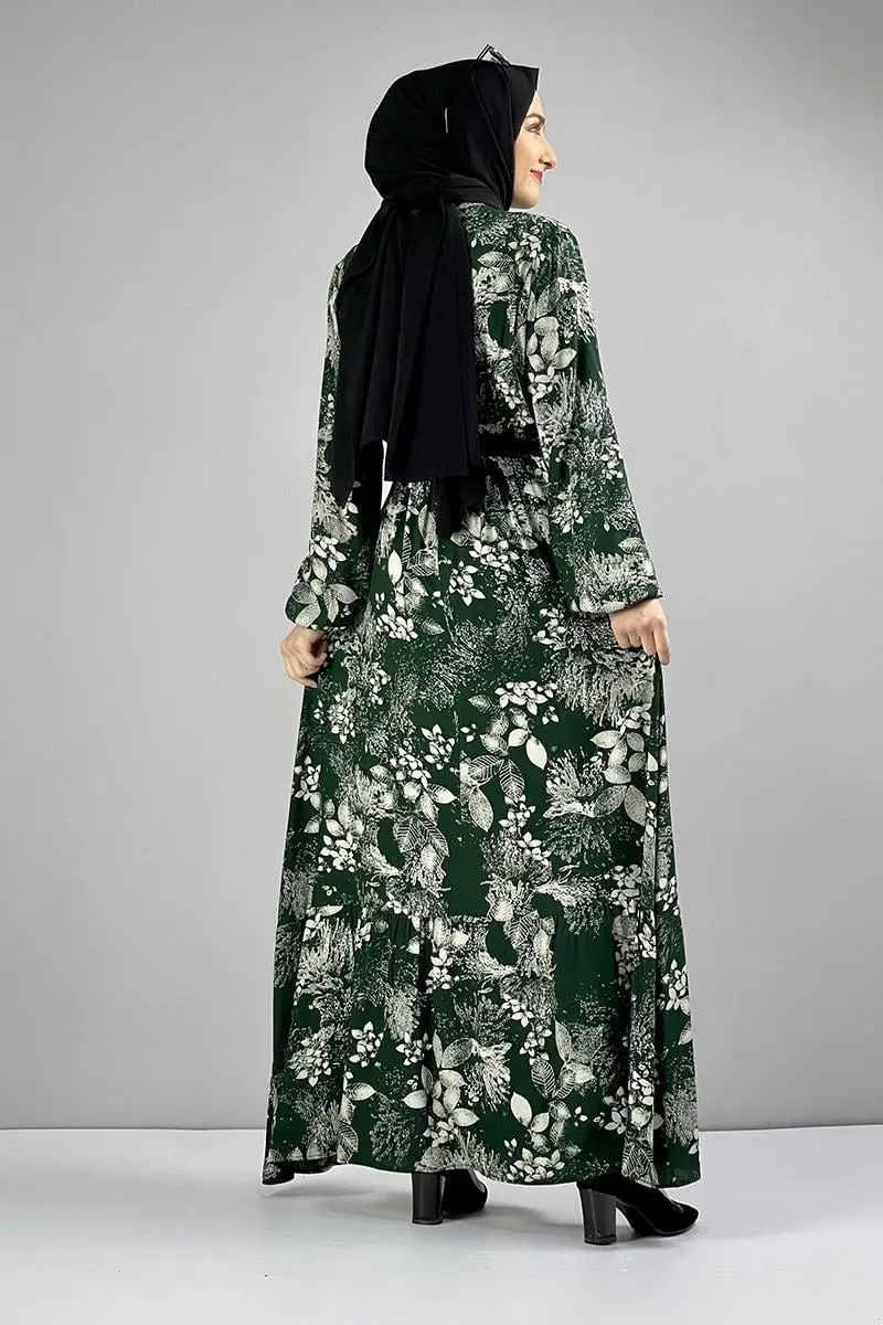 Belted Patterned Hijab Dress-detail