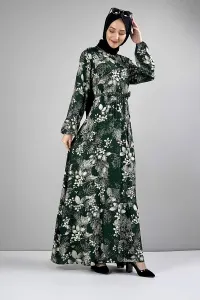 Belted Patterned Hijab Dress