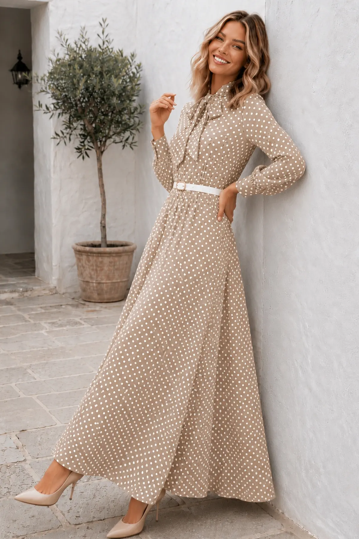 Belted Polka Dot Dress-detail