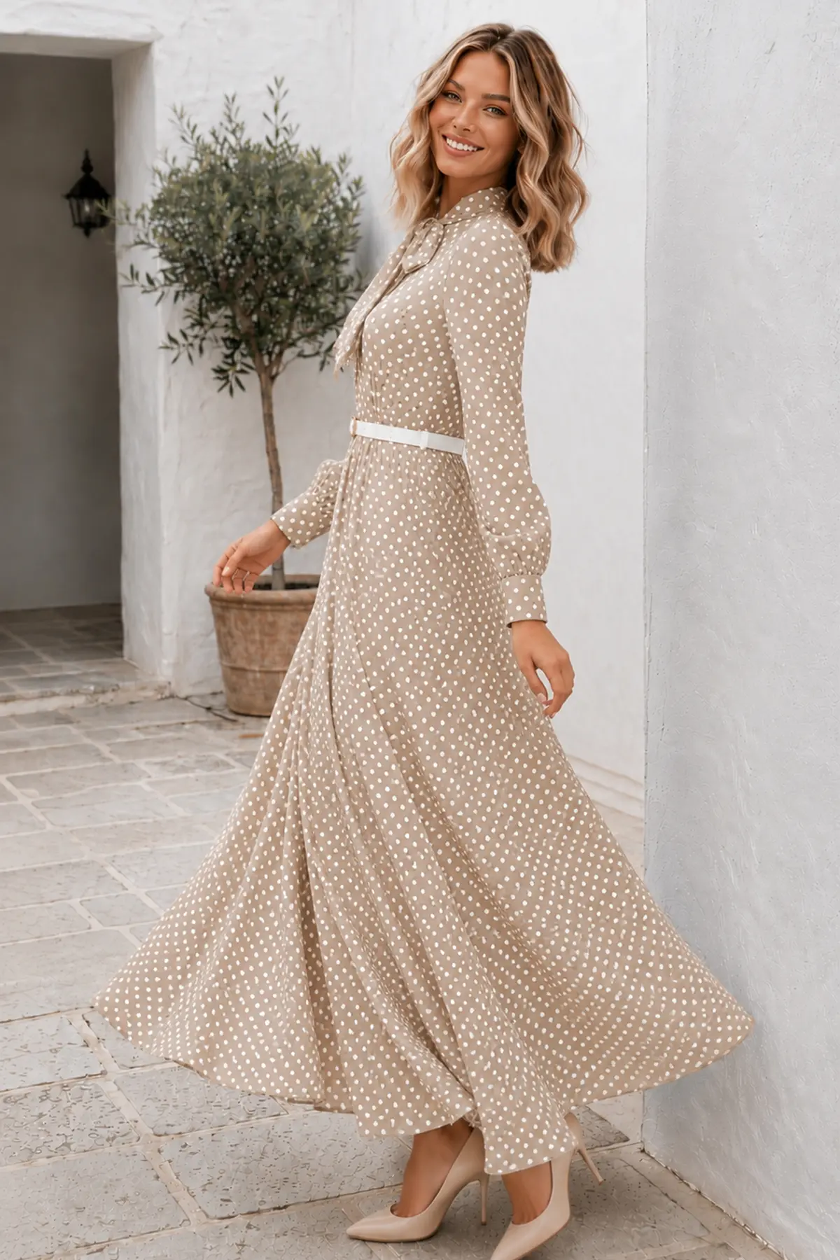Belted Polka Dot Dress-detail