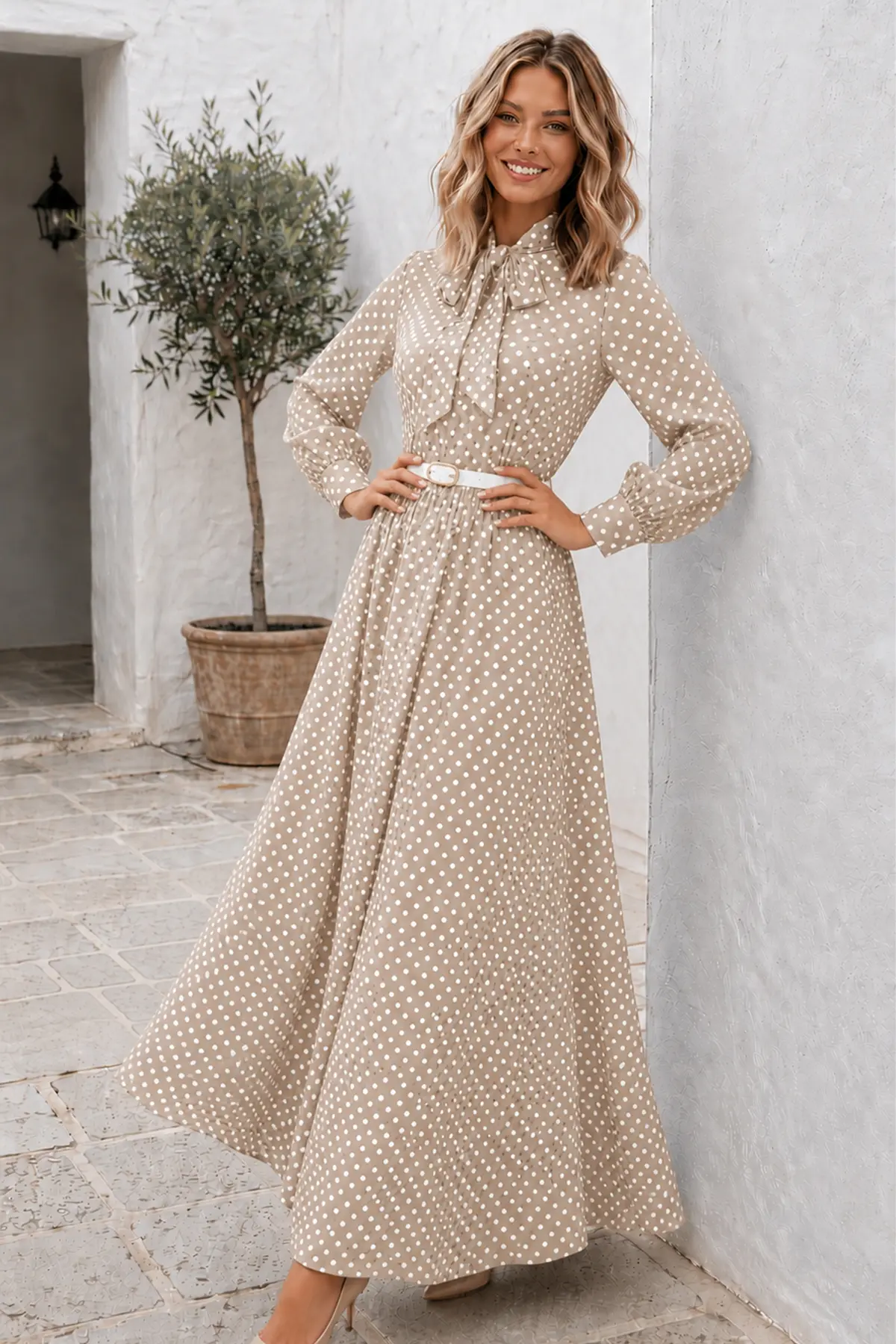 Belted Polka Dot Dress-detail