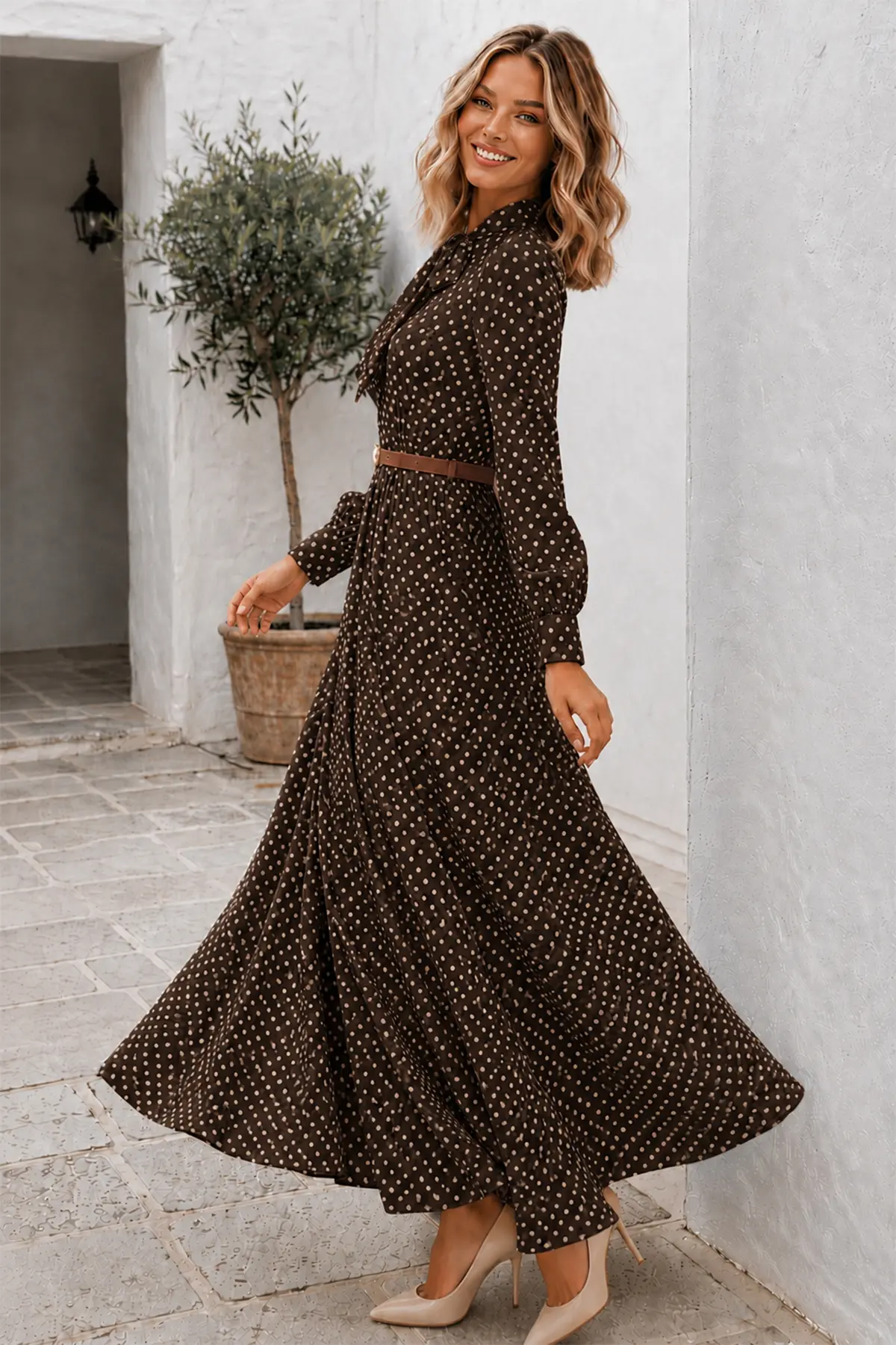 Belted Polka Dot Dress-detail