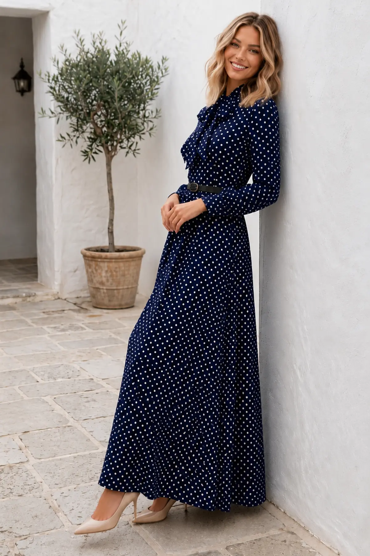 Belted Polka Dot Dress-detail