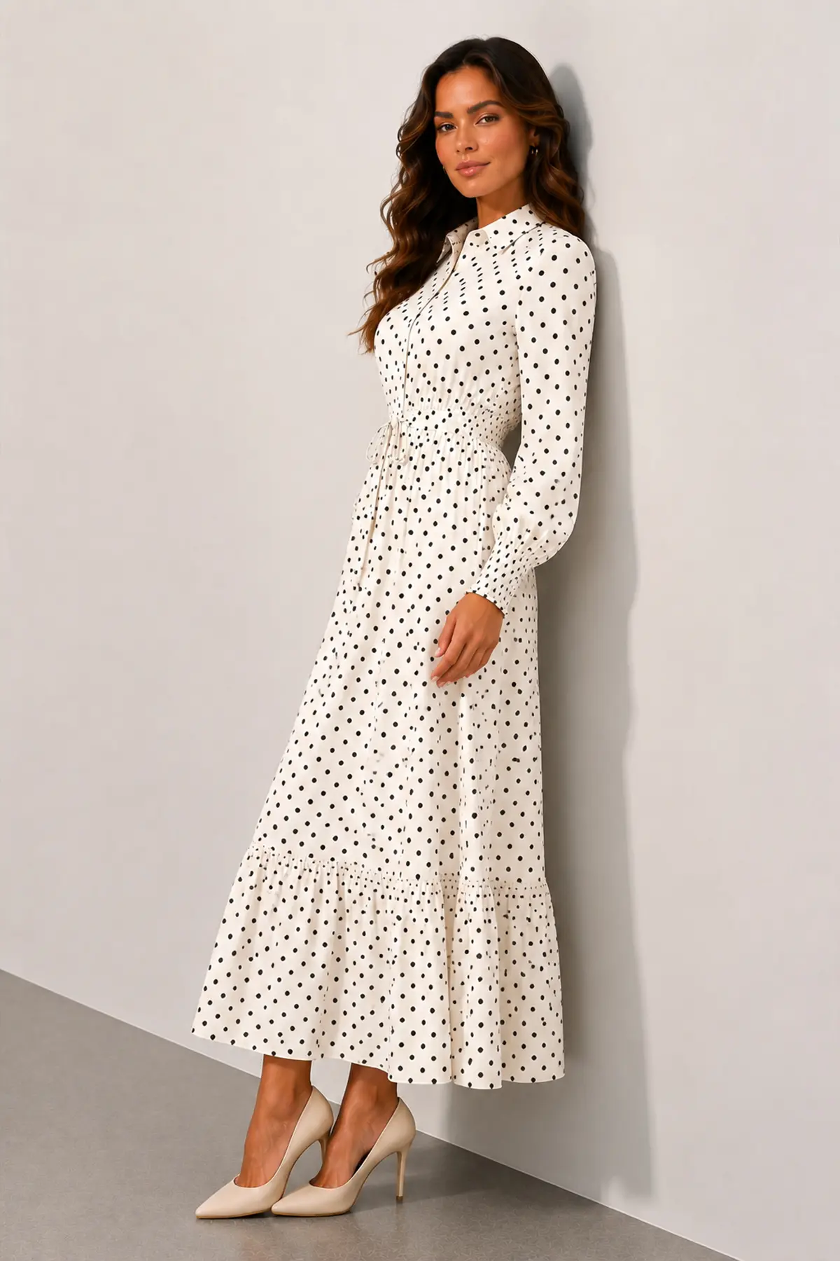 Belted Polka Dot Hijab Dress-detail