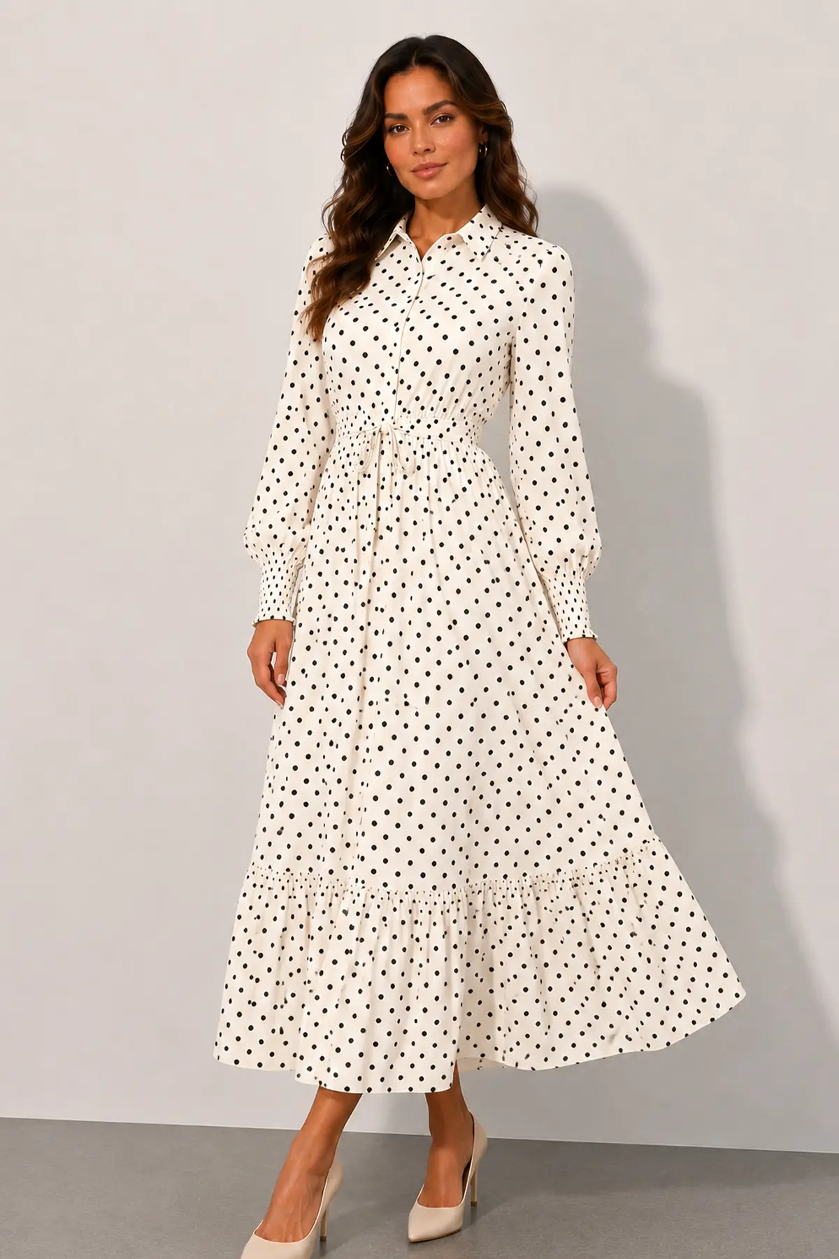 Belted Polka Dot Hijab Dress-detail