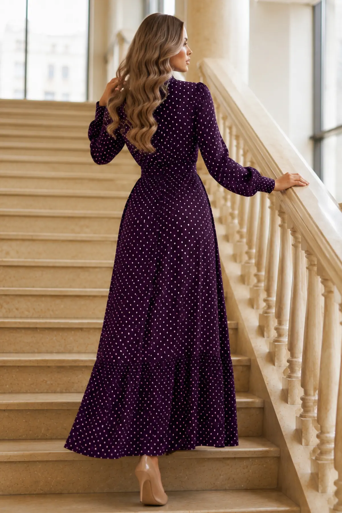 Belted Polka Dot Hijab Dress-detail