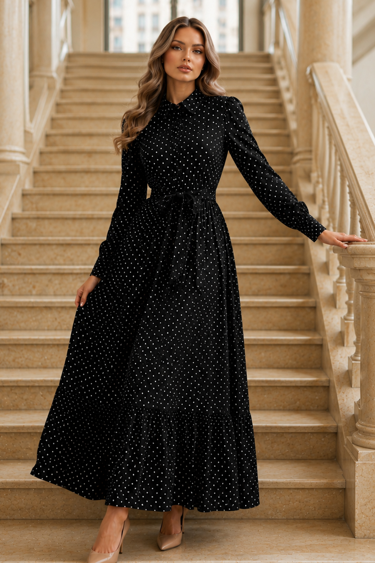 Belted Polka Dot Hijab Dress