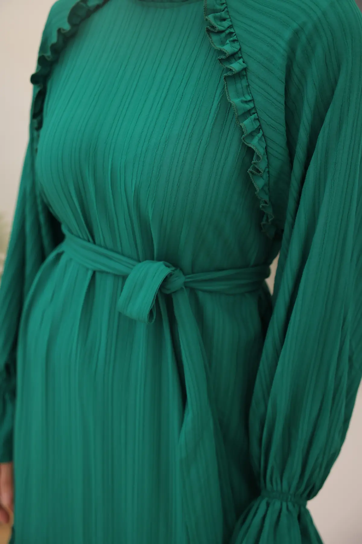 Belted Ruffle Detailed Dress-detail
