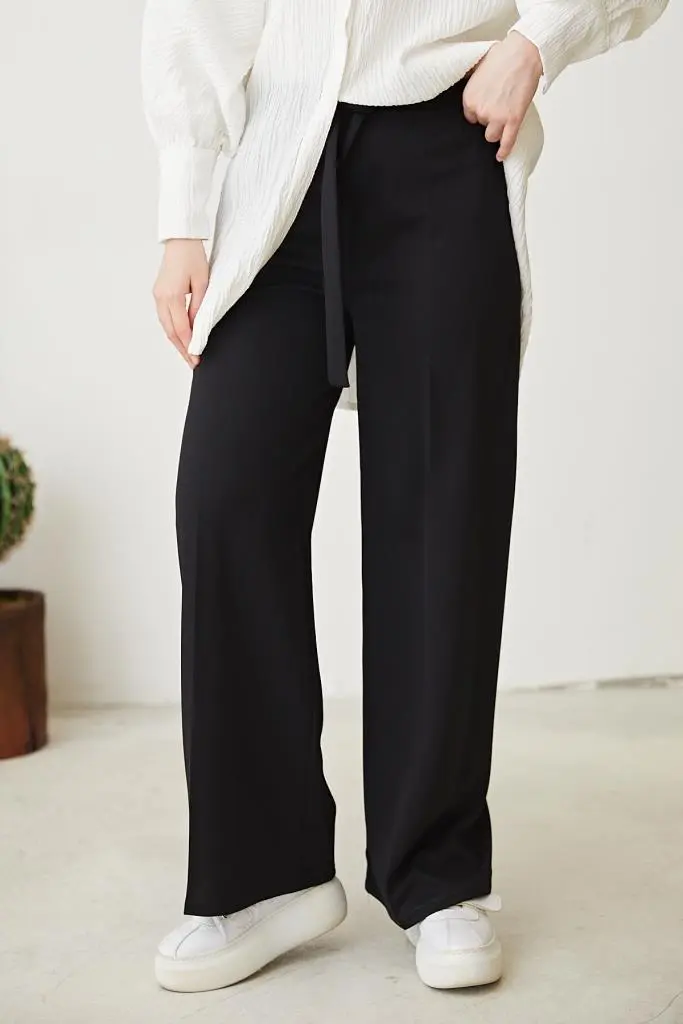 Black Belted Hijab Pants-detail