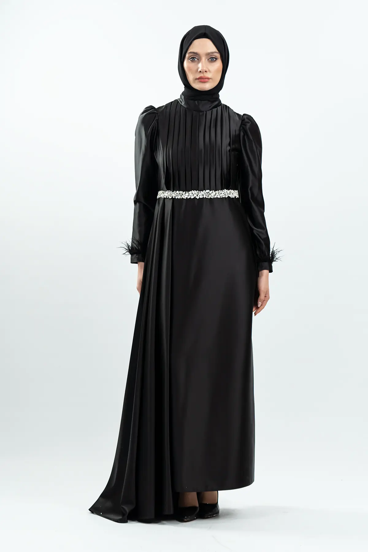 Black Satin Evening Dress-detail