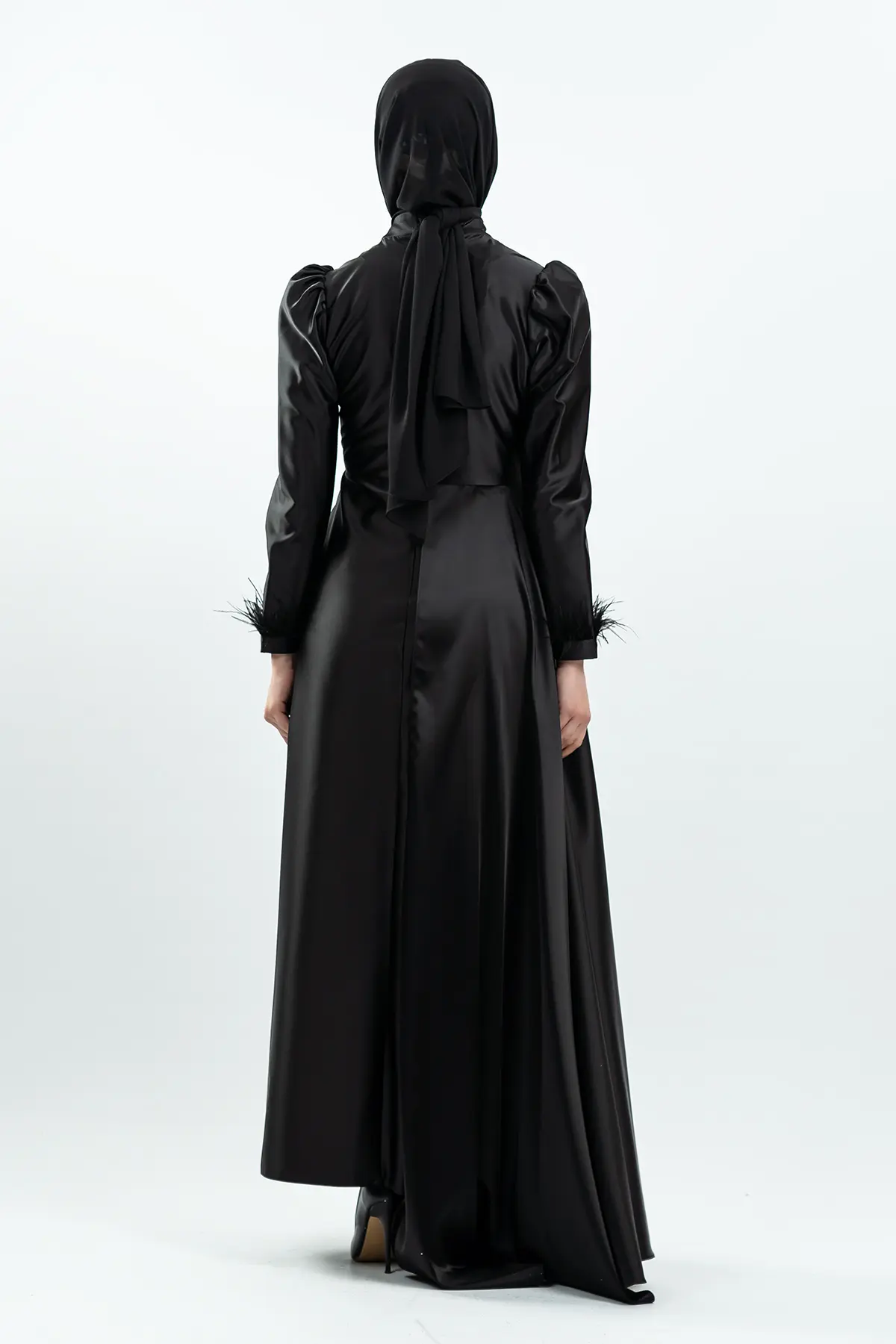 Black Satin Evening Dress-detail