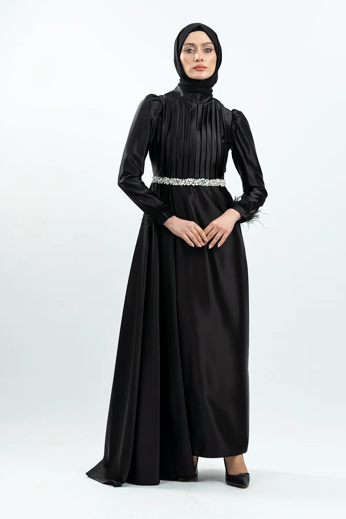 Black Satin Evening Dress-detail