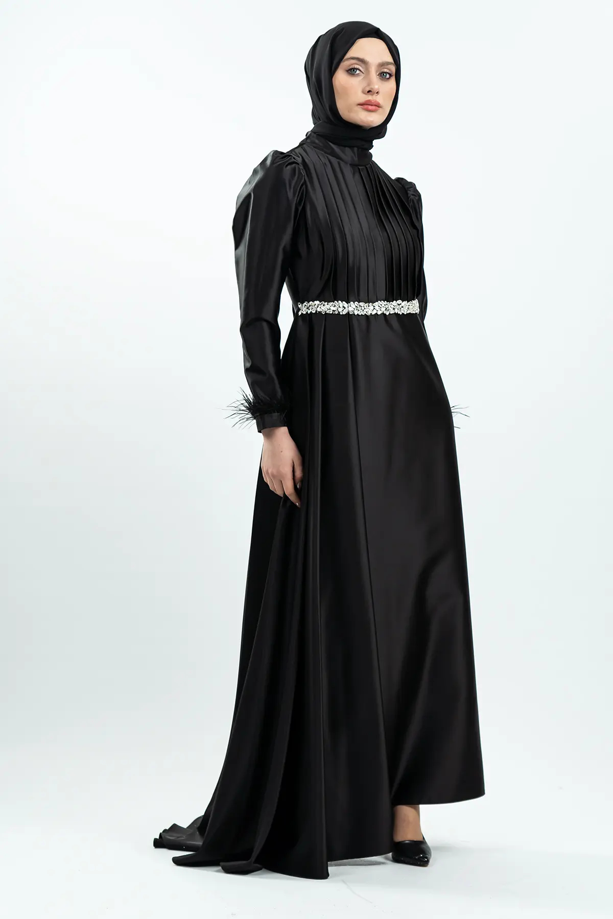 Black Satin Evening Dress-detail