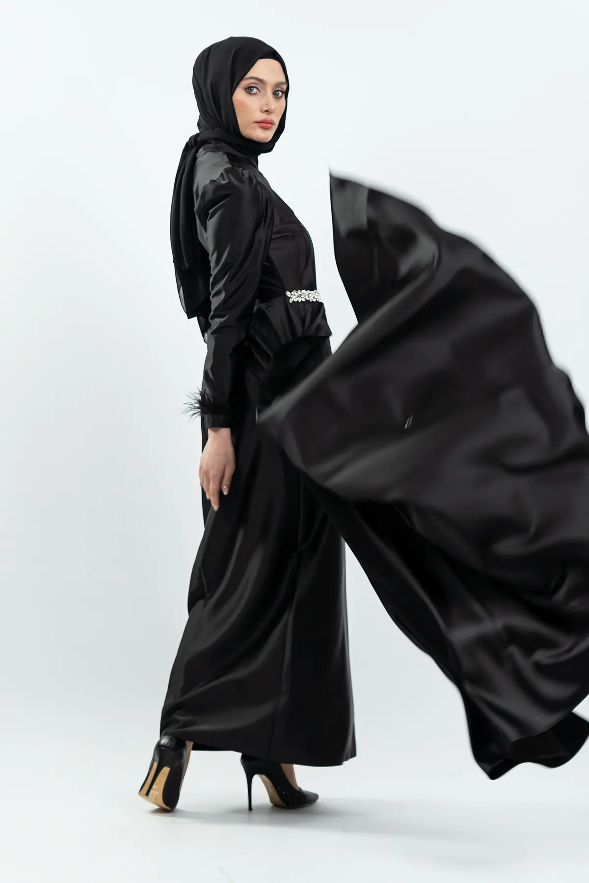 Black Satin Evening Dress-detail