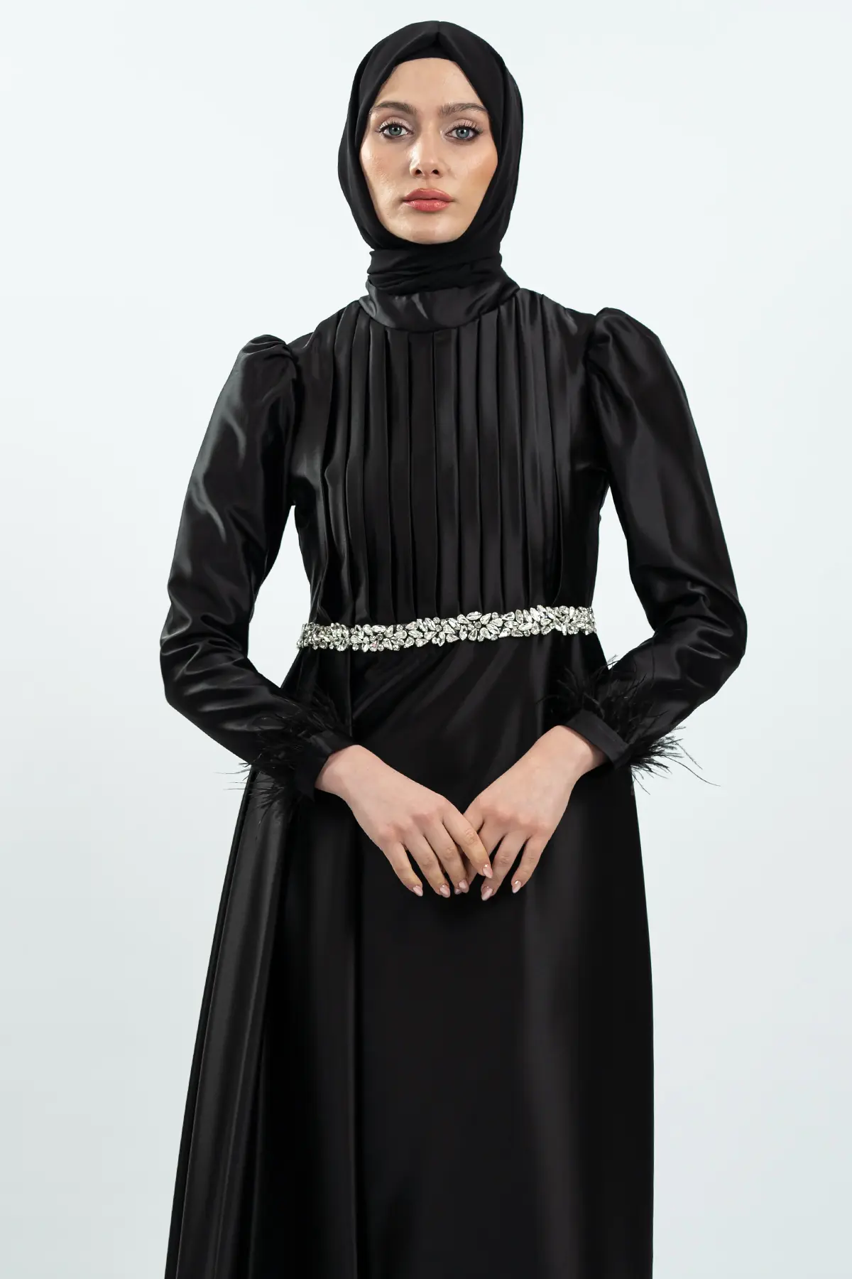 Black Satin Evening Dress-detail