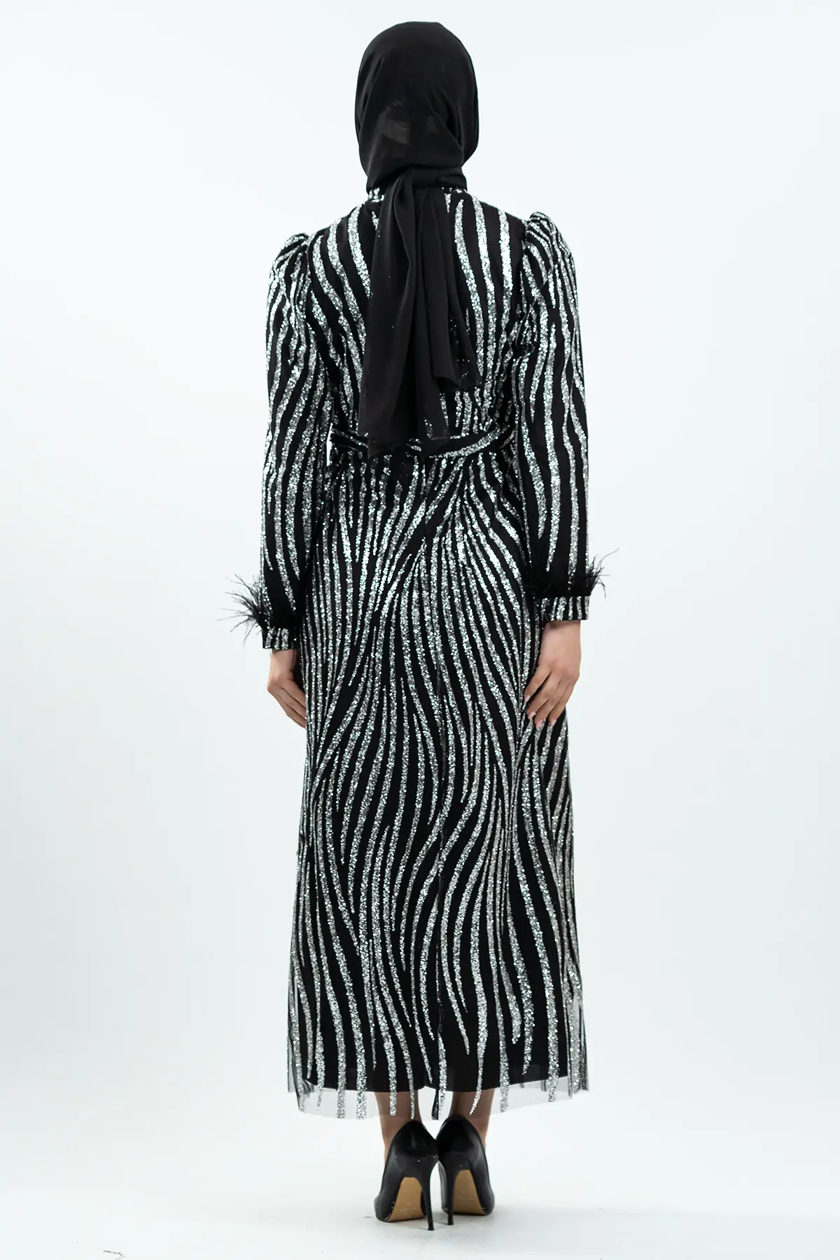 Black Silvery Evening Dress-detail