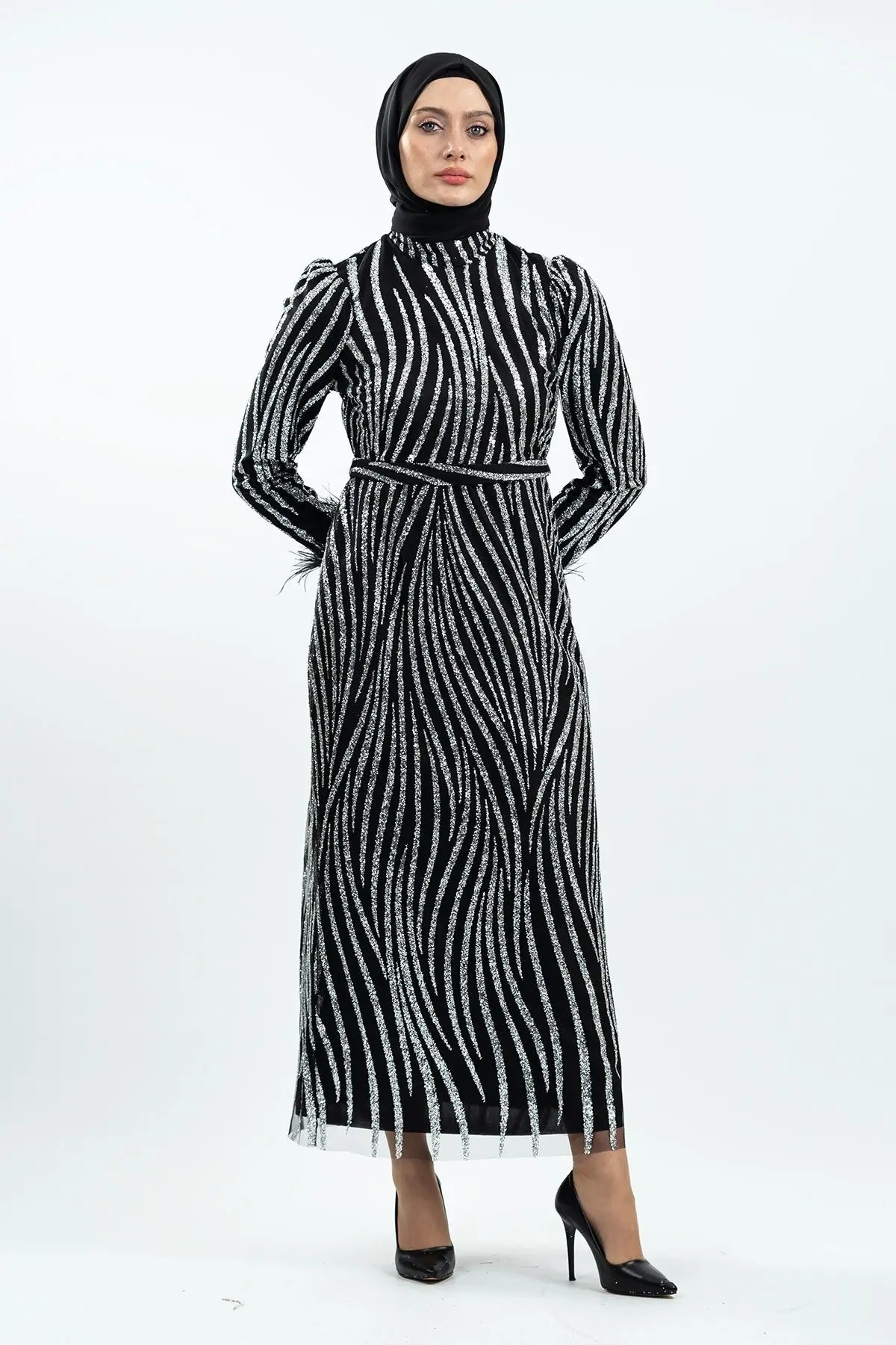 Black Silvery Evening Dress-detail