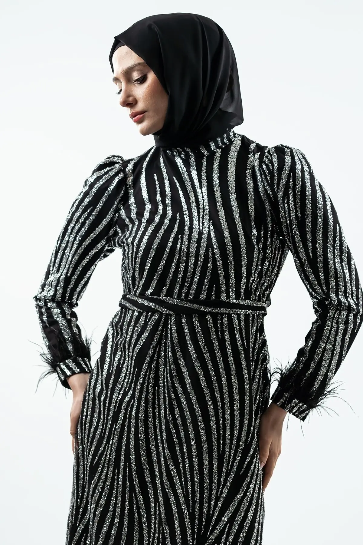 Black Silvery Evening Dress-detail