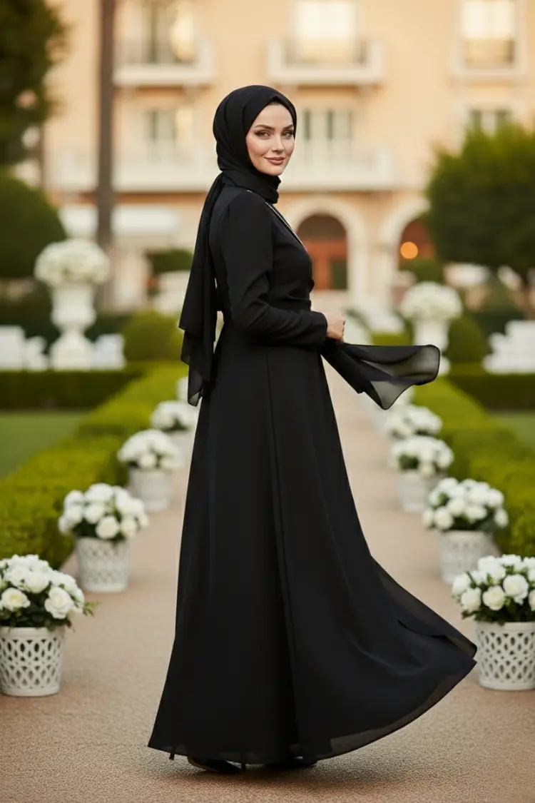 Black Stone Detailed Evening Dress-detail