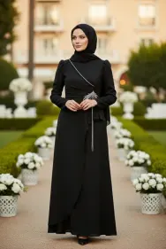 Black Stone Detailed Evening Dress