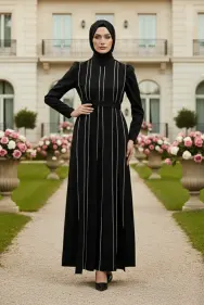 Black Stone Detailed Evening Dress